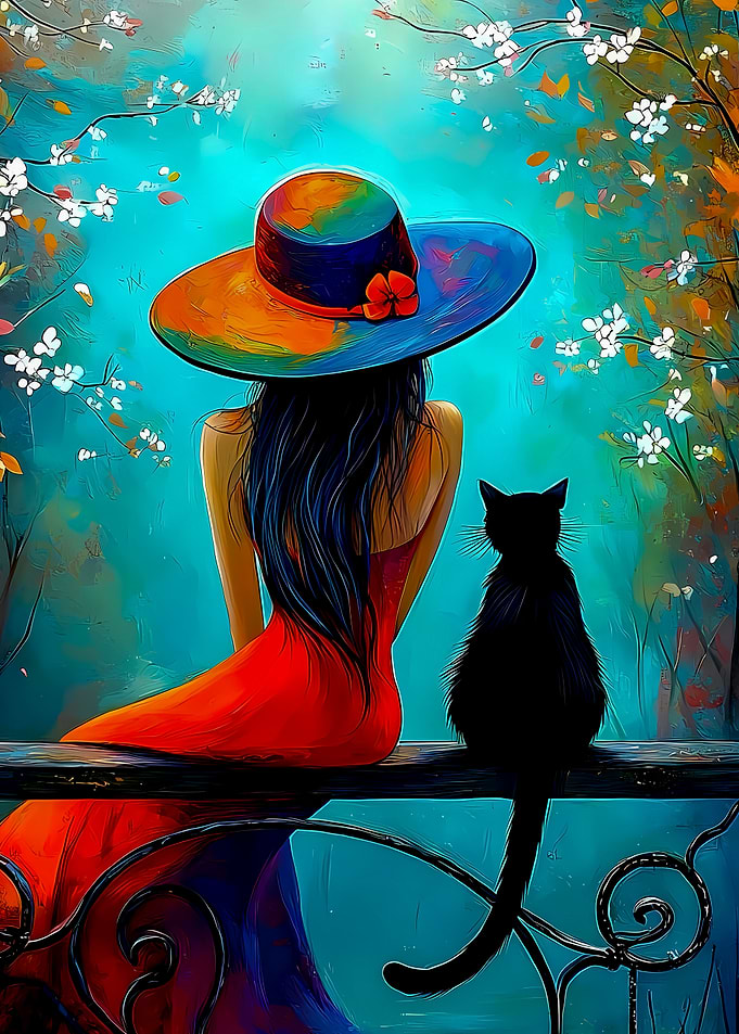 Woman and Cat in Garden