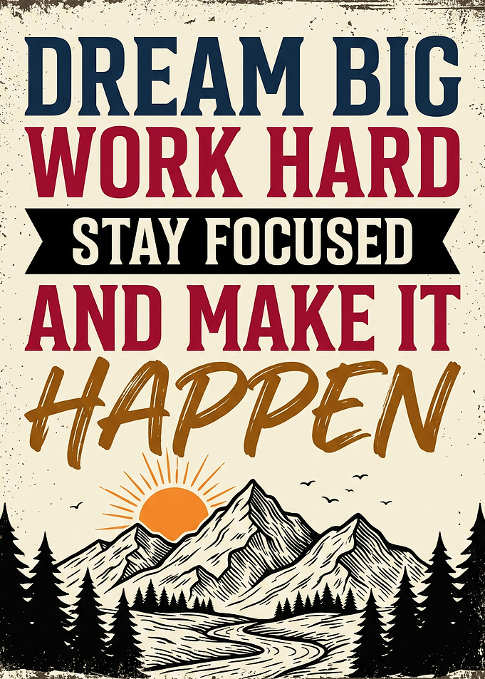 Dream Big Motivational Mountain Poster