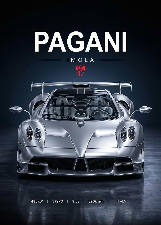 silver sleek Pagani Imola Supercar Poster