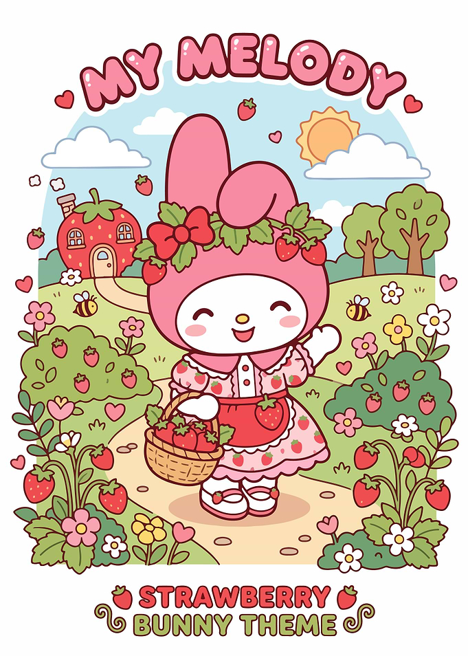 My Melody Strawberry Bunny Theme Illustration