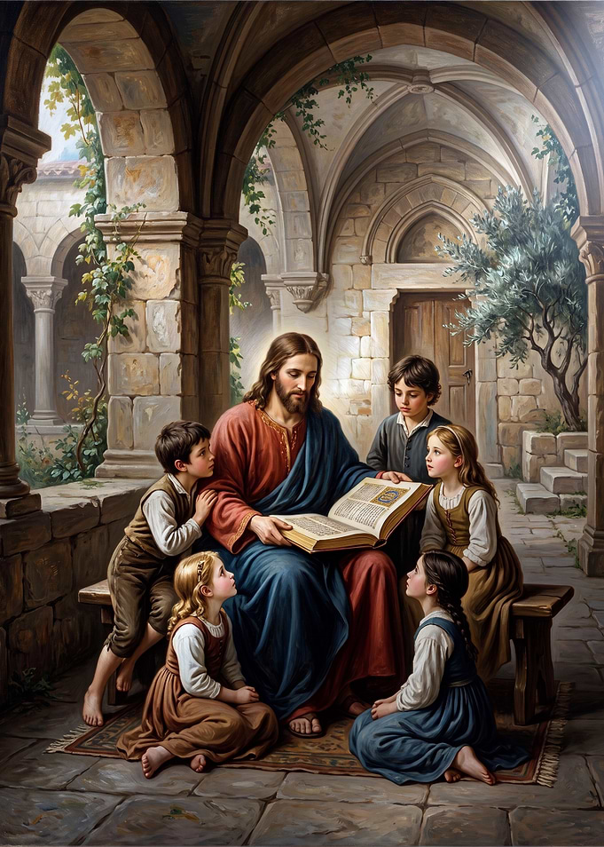 Jesus Teaching Children from a Book