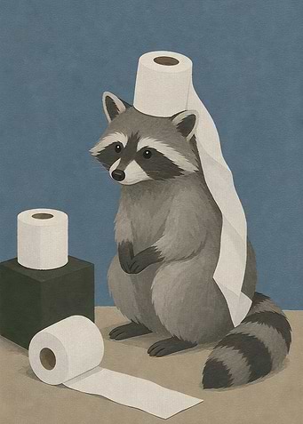 Cute Raccoon with Toilet Paper