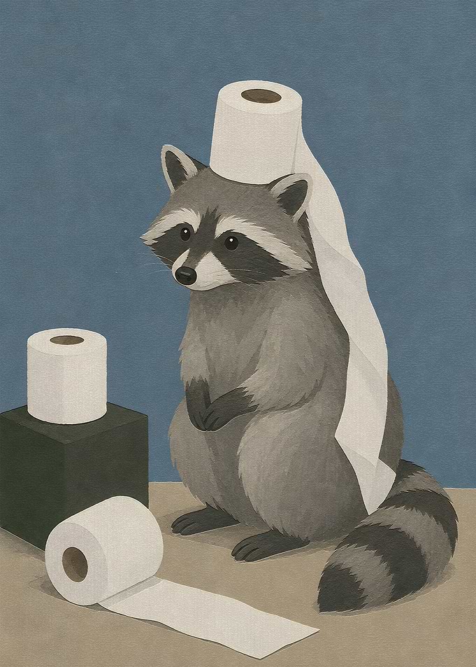 Cute Raccoon with Toilet Paper
