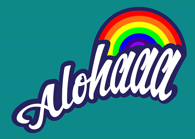 Aloha Text with Rainbow Graphic