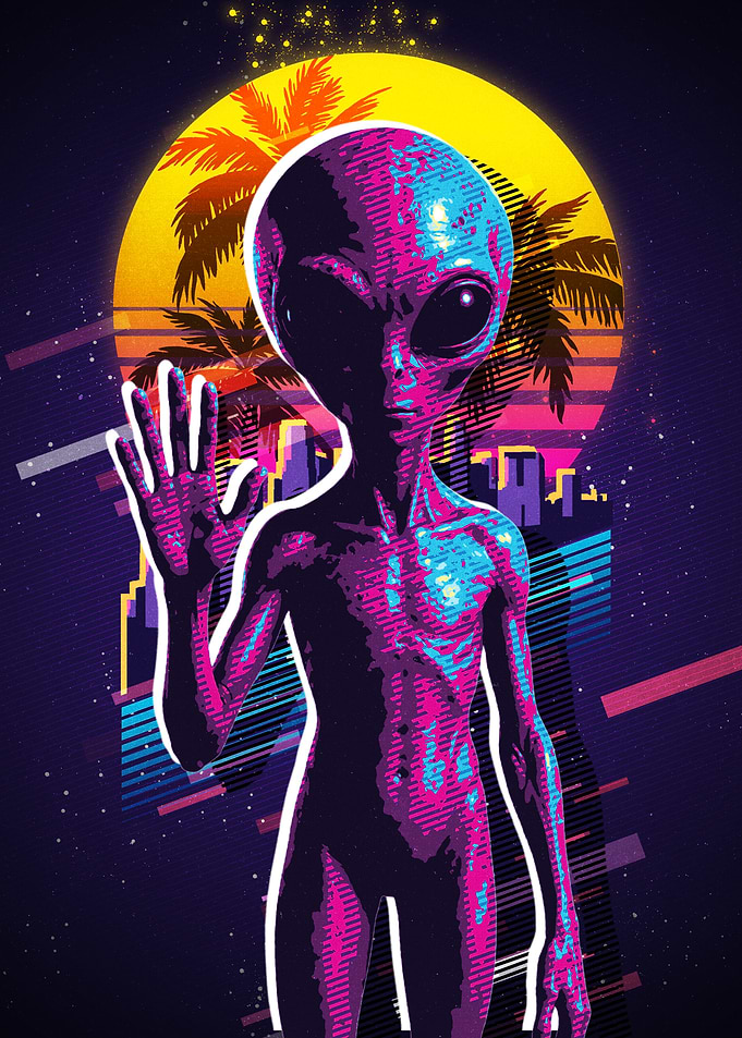 Retro Synthwave Alien Greeting