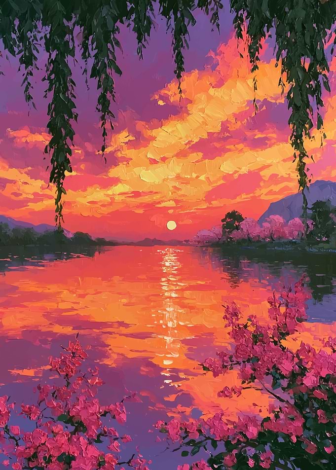 Vibrant Sunset Over Calm Lake