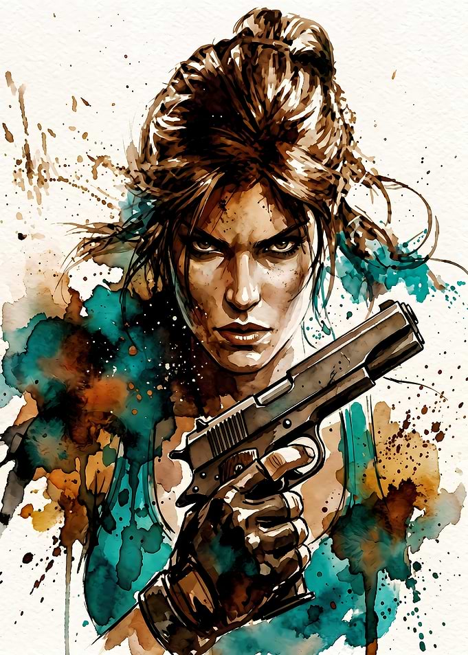 Lara Croft Watercolor Portrait