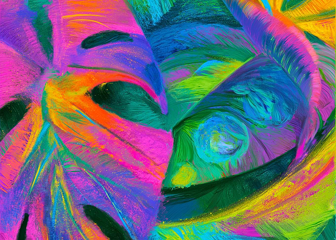 'Neon Dawn'. Vibrant Neon Monstera Leaf Art