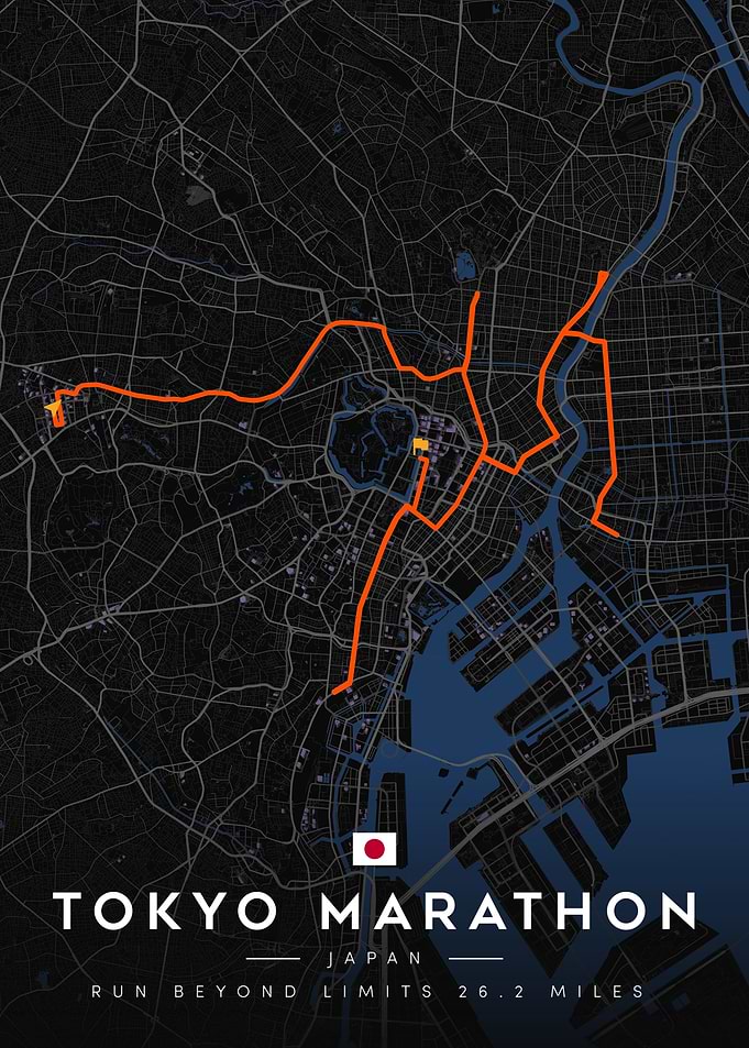 Tokyo Marathon Route Map Poster