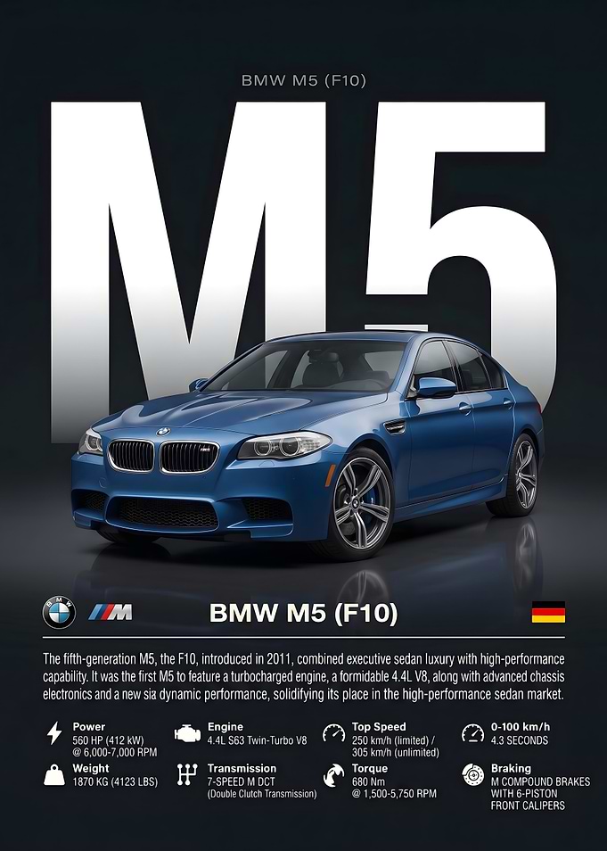 BMW M5 F10 Technical Poster