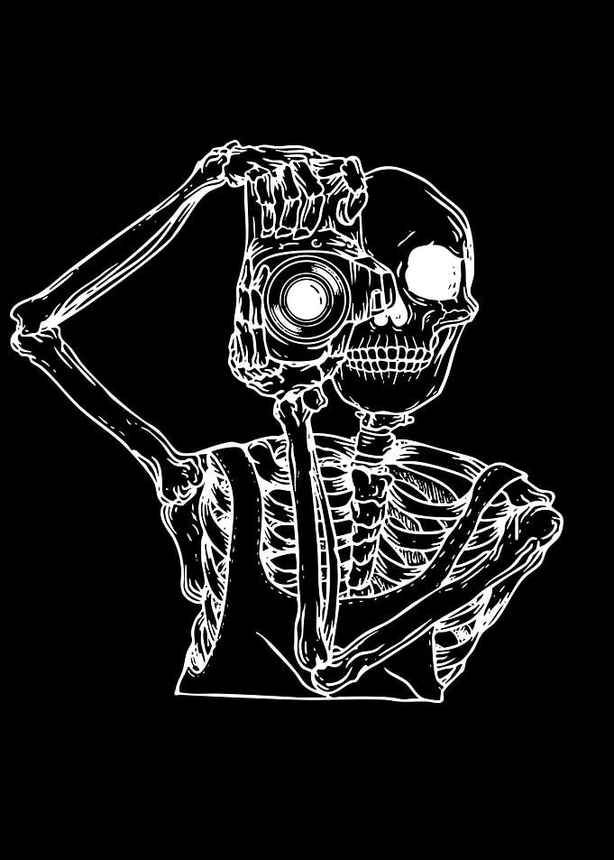 Skeleton Photographer Line Art