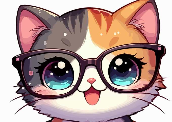 Cute Calico Cat Wearing Glasses