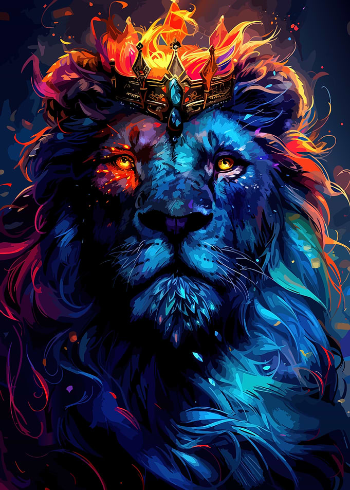 Majestic Lion King with Fiery Crown