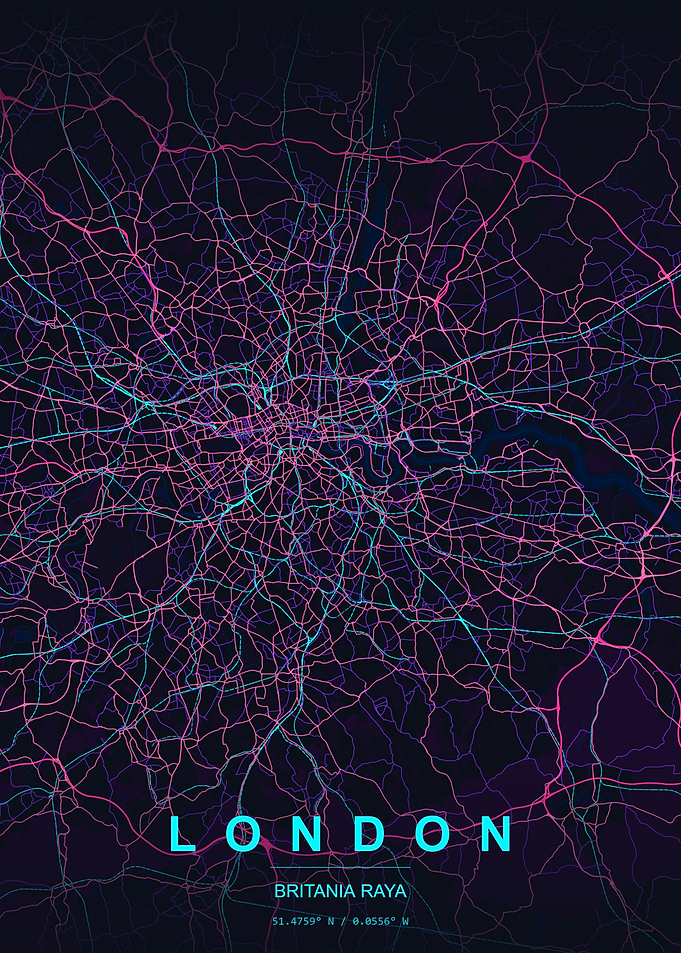 Neon London City Map Poster