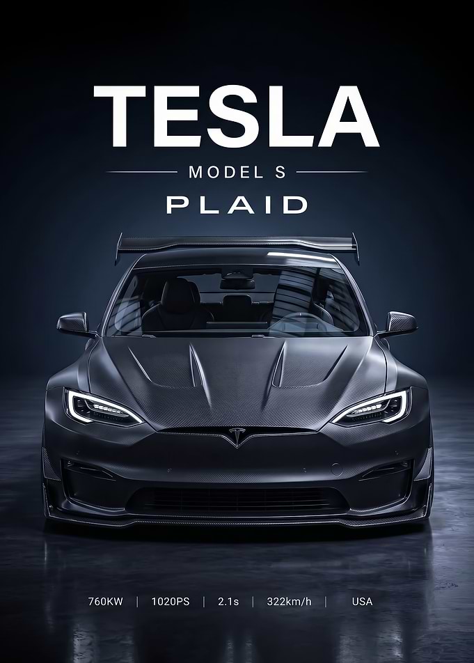 black sleek Tesla Model S Plaid Carbon Edition
