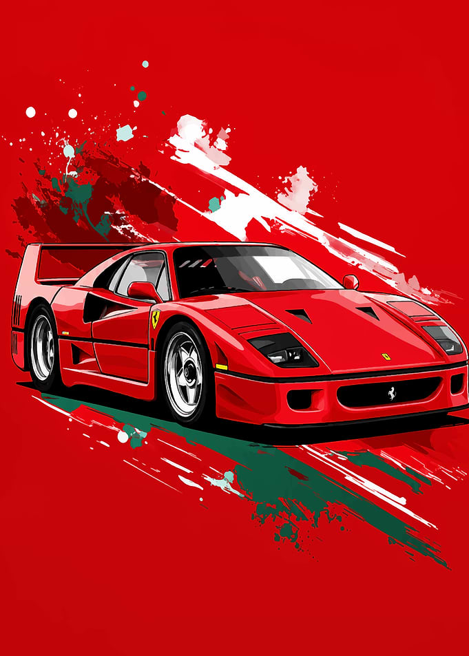 Ferrari F40 Red Artistic Illustration
