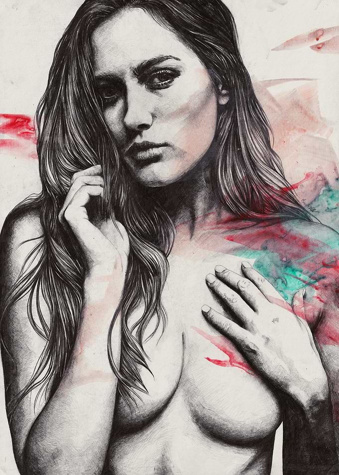 Portrait of a Woman with Watercolor Accents