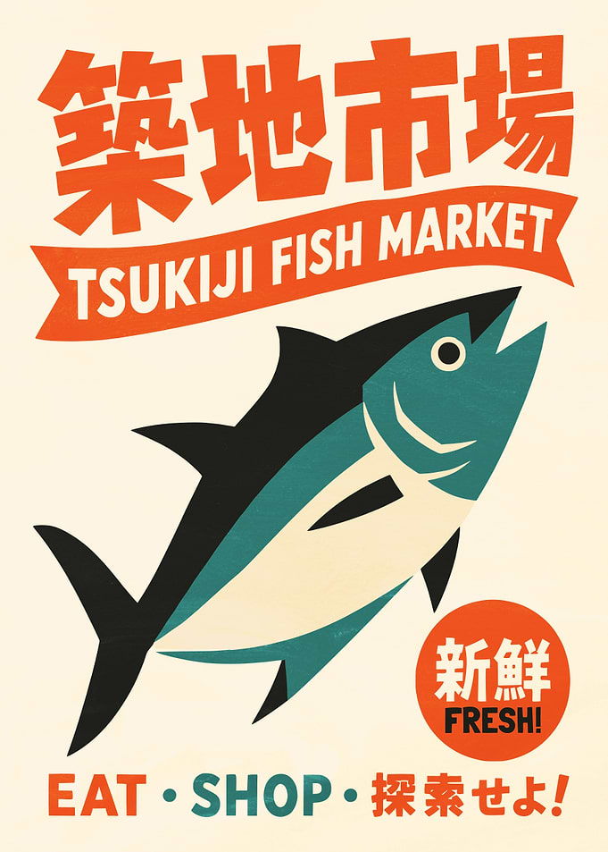 Tsukiji Fish Market Vintage Poster