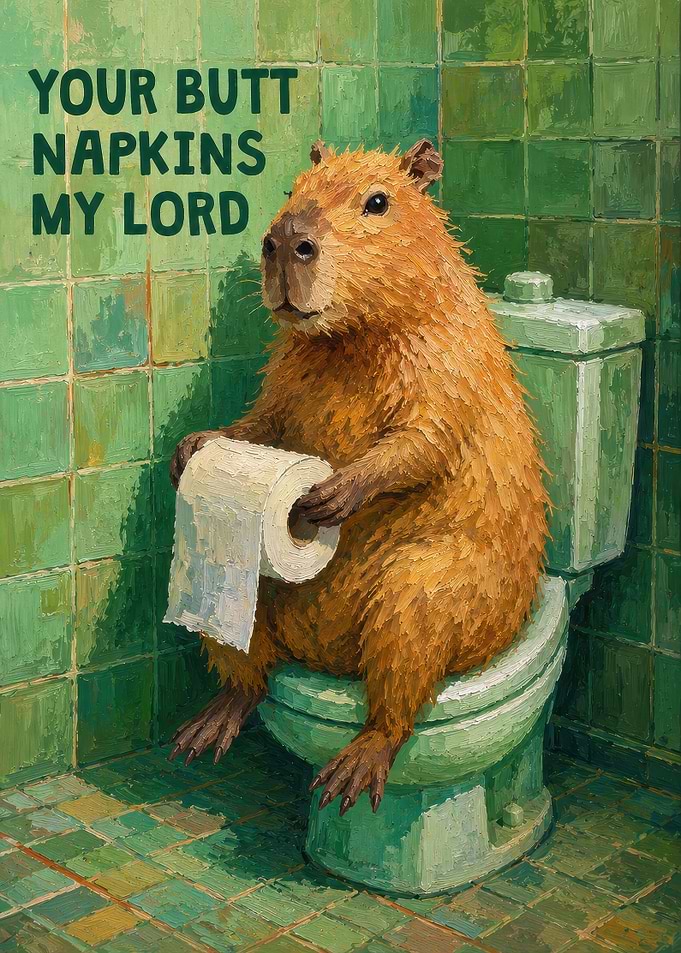 Capybara on Toilet Funny Art
