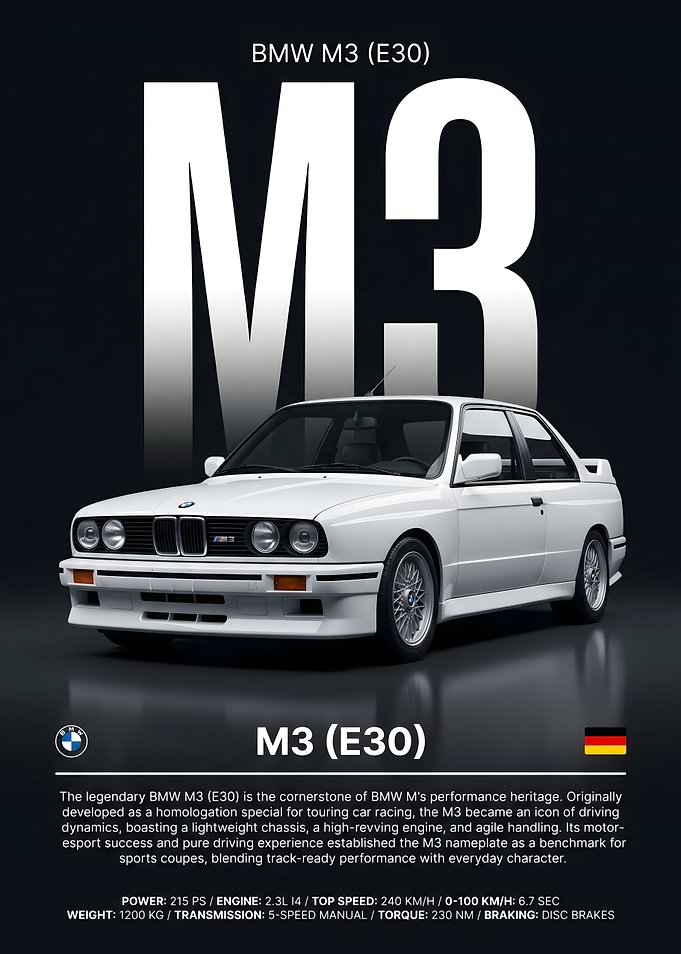 BMW M3 E30 Automotive Poster
