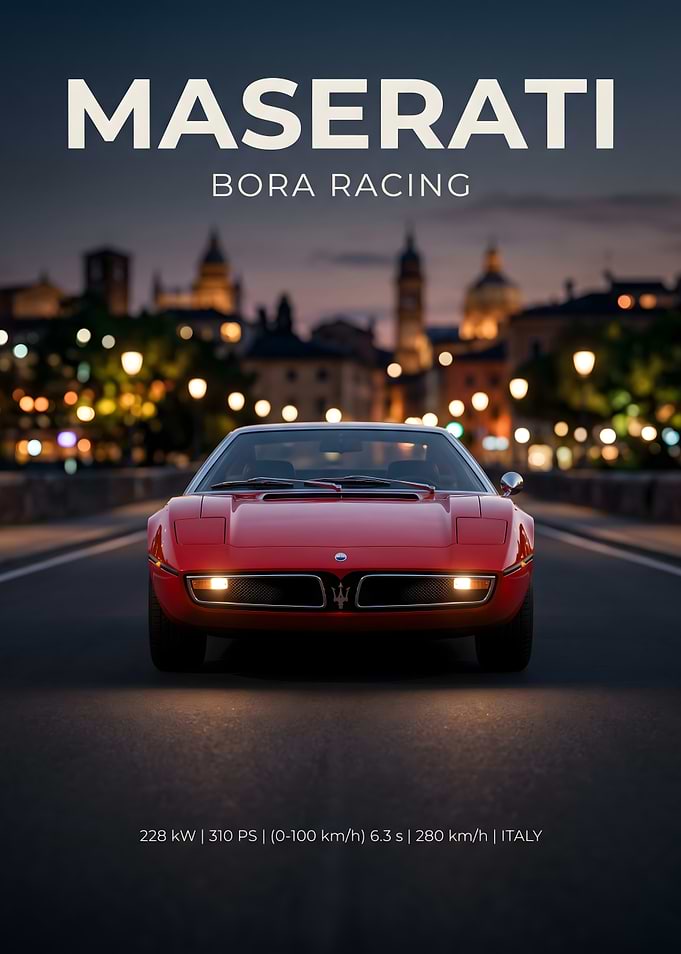 Maserati Bora Racing Vintage Poster