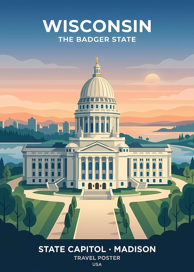 Wisconsin State Capitol Madison Travel Poster