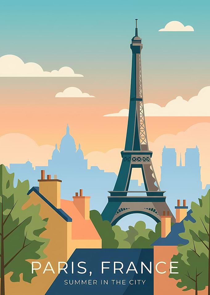 Paris France Summer Travel Poster