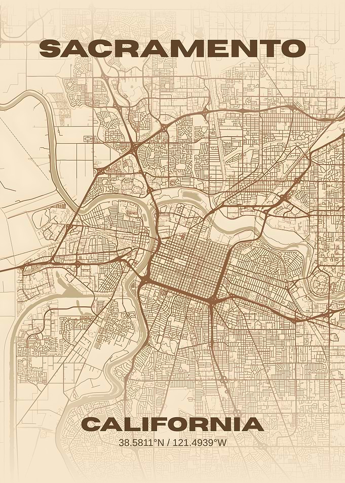 Sacramento California Vintage Map Print