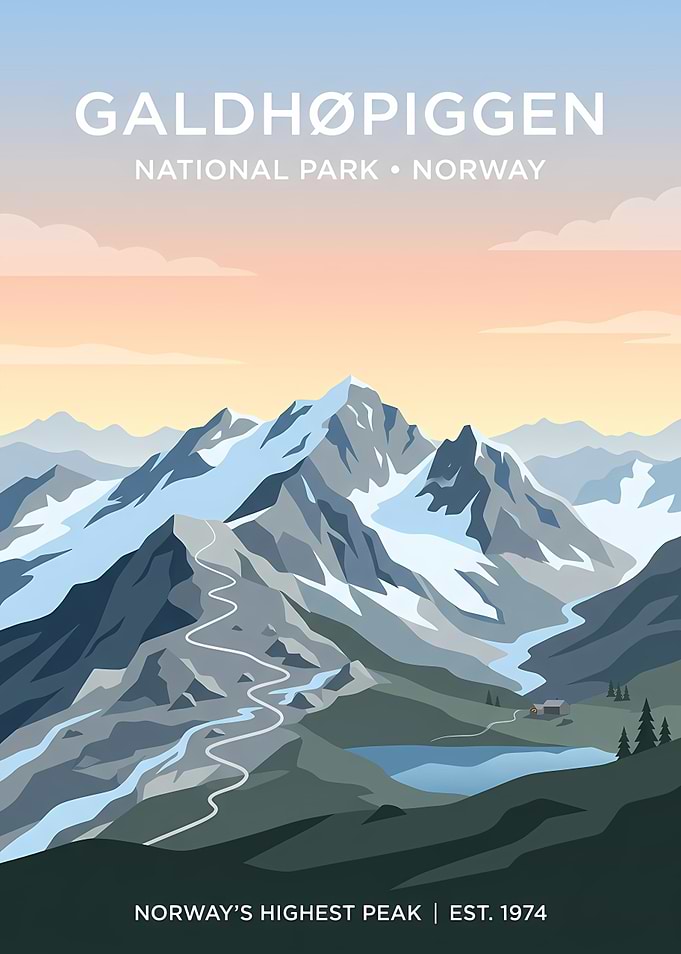 Galdhøpiggen National Park Norway Travel Poster