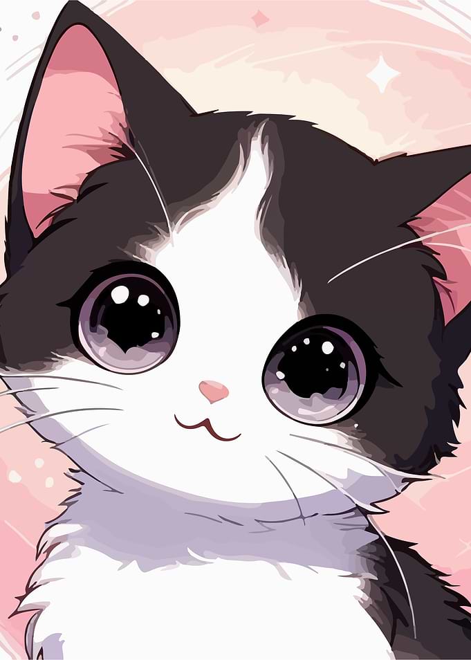 Adorable Anime Style Tuxedo Kitten