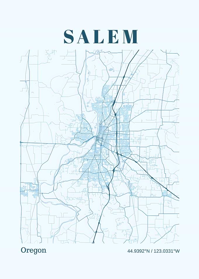 Salem Oregon Minimalist City Map