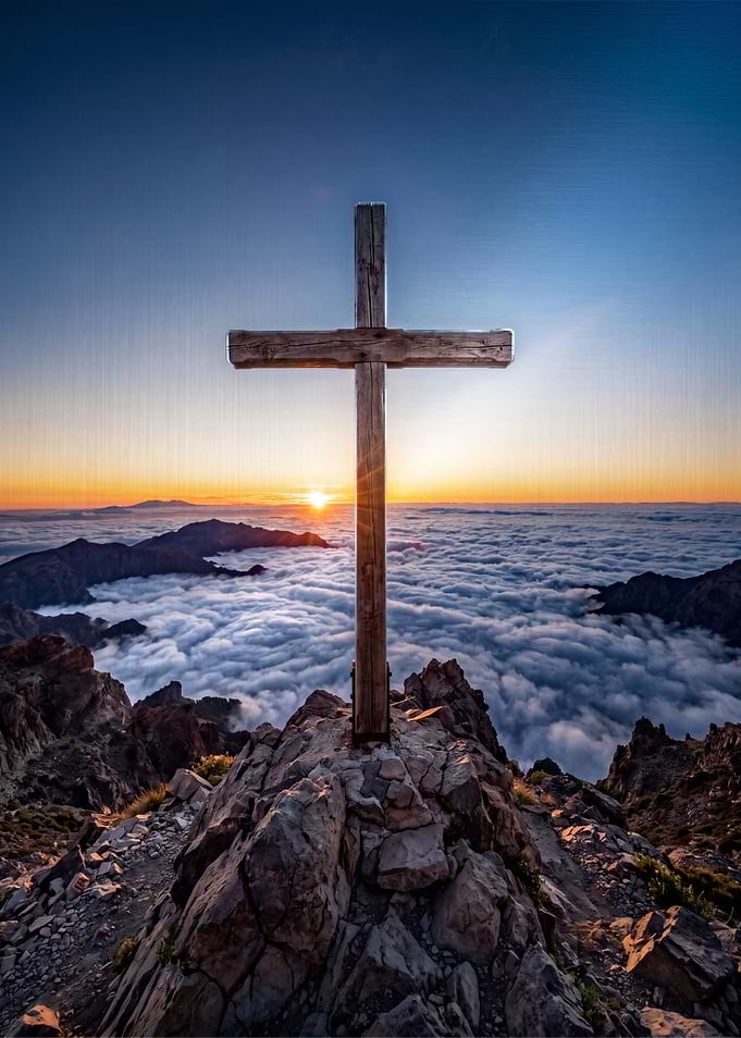 Wooden Cross on Mountain Peak