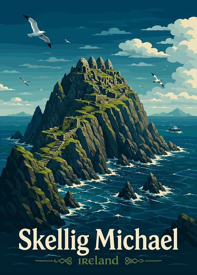 Skellig Michael Ireland Travel Poster