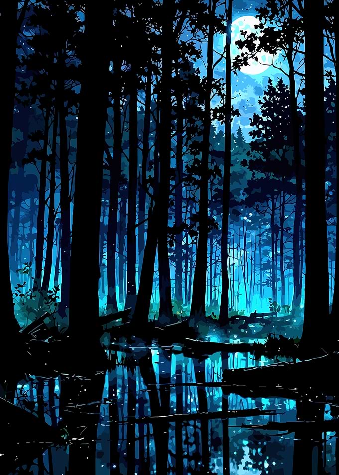Moonlit Forest Reflection