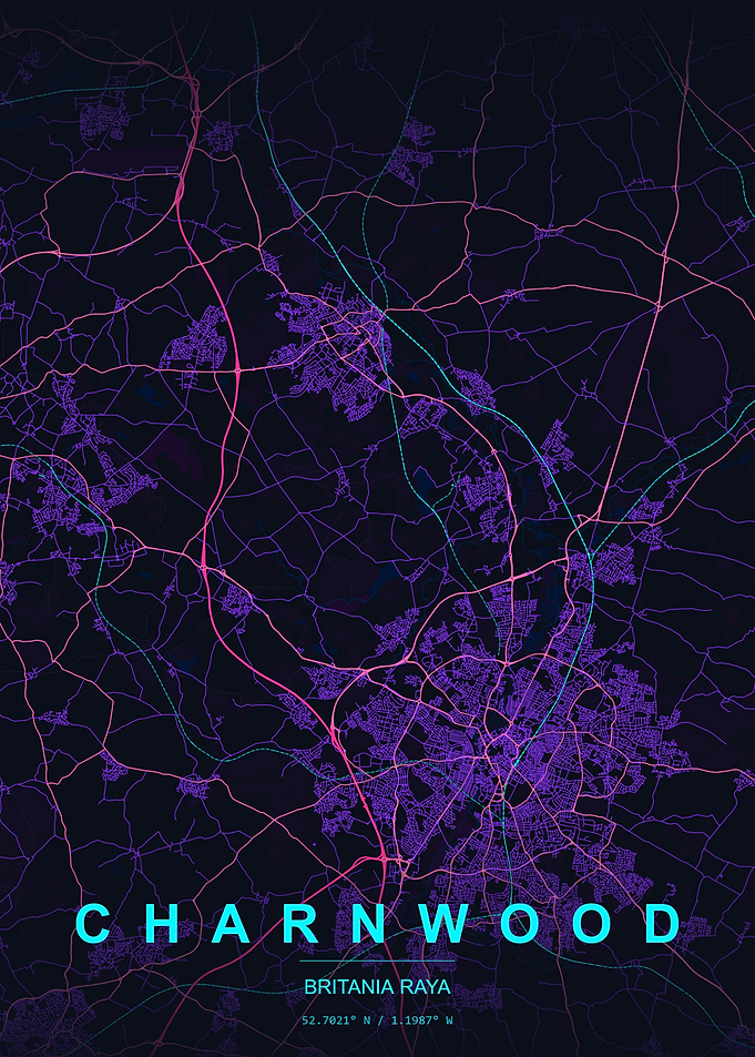 Charnwood Neon Map Art