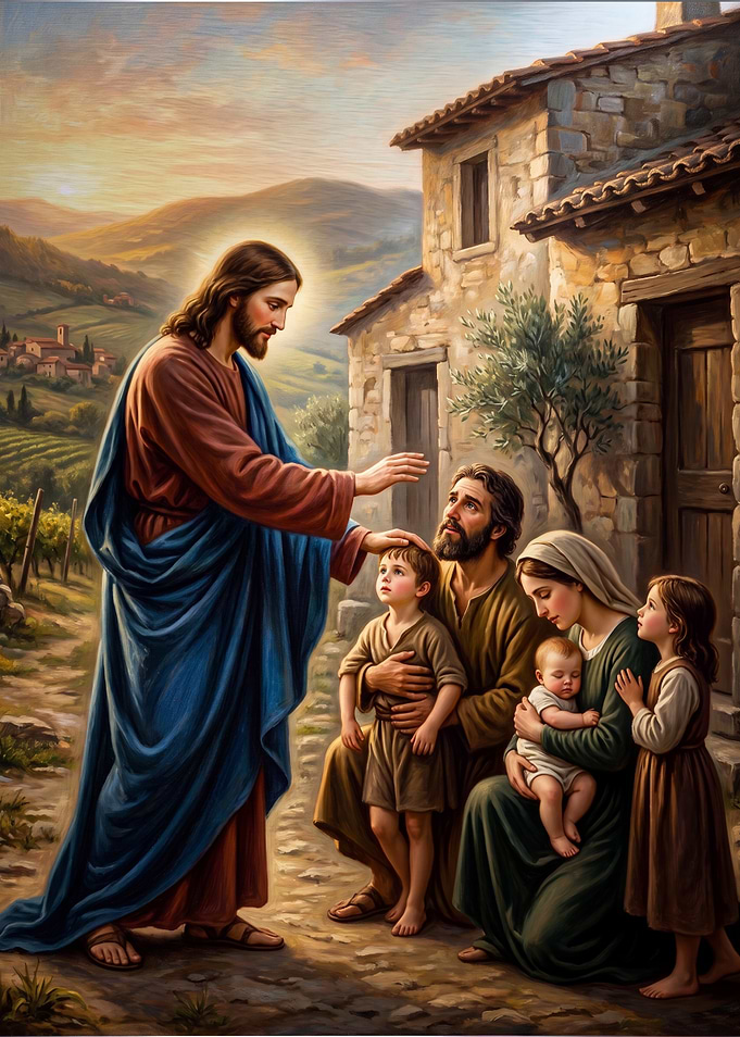 Jesus Blessing a Family