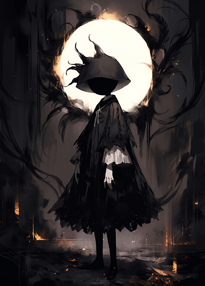 Shadowy Figure Before Glowing Moon