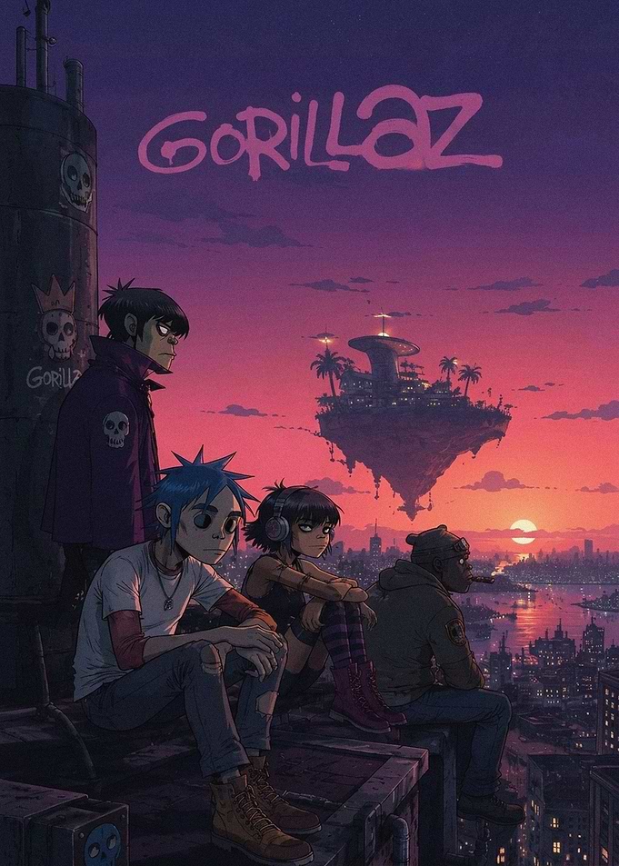 Gorillaz Plastic Beach Sunset Poster