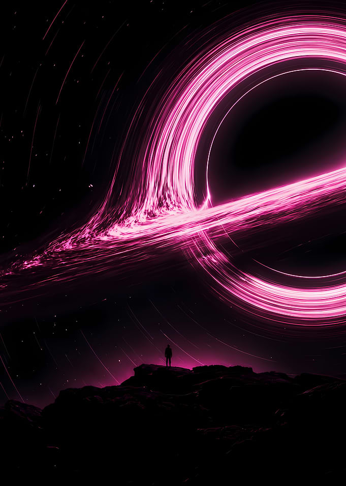 Silhouette Standing Before Pink Black Hole
