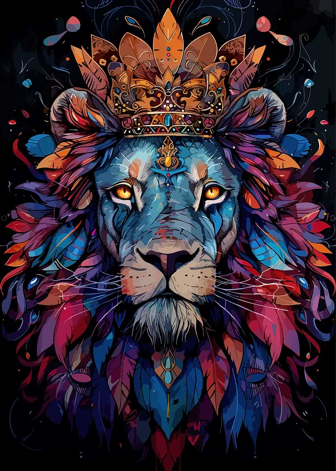 Majestic Colorful Lion King Portrait
