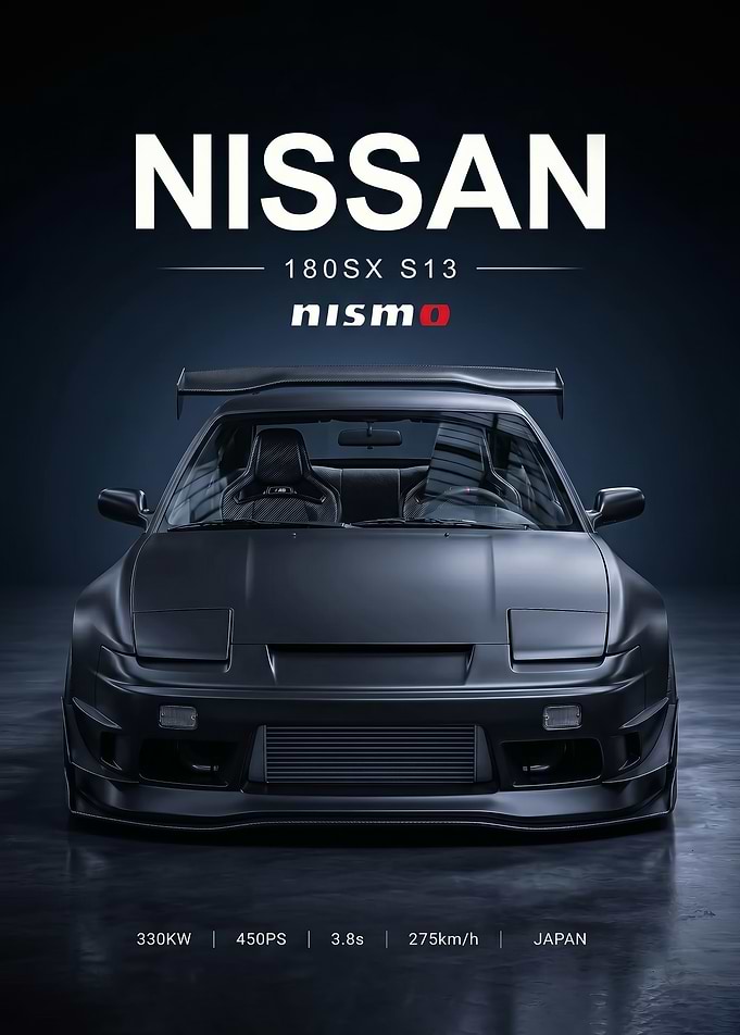 Matte Black Nissan 180SX S13 Poster