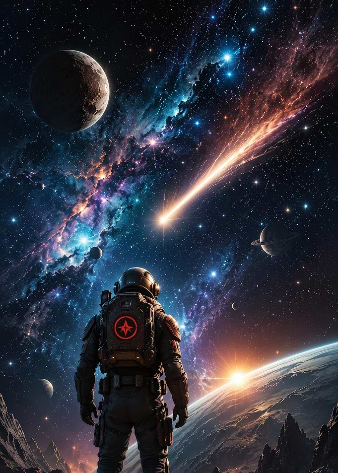 Astronaut Observing Cosmic Comet