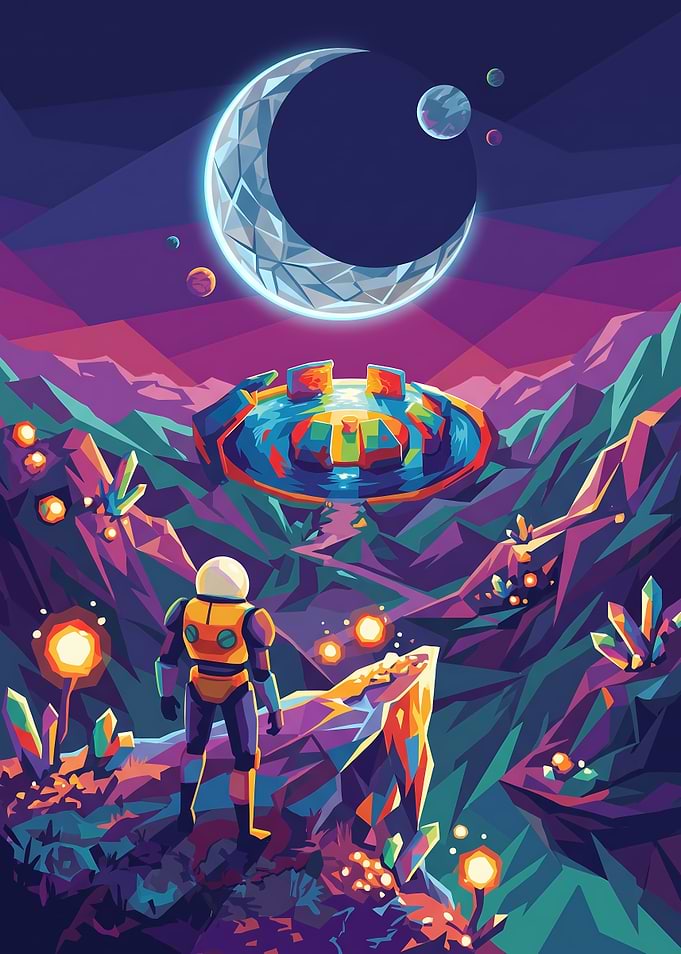 Astronaut Exploring a Crystal Alien Planet