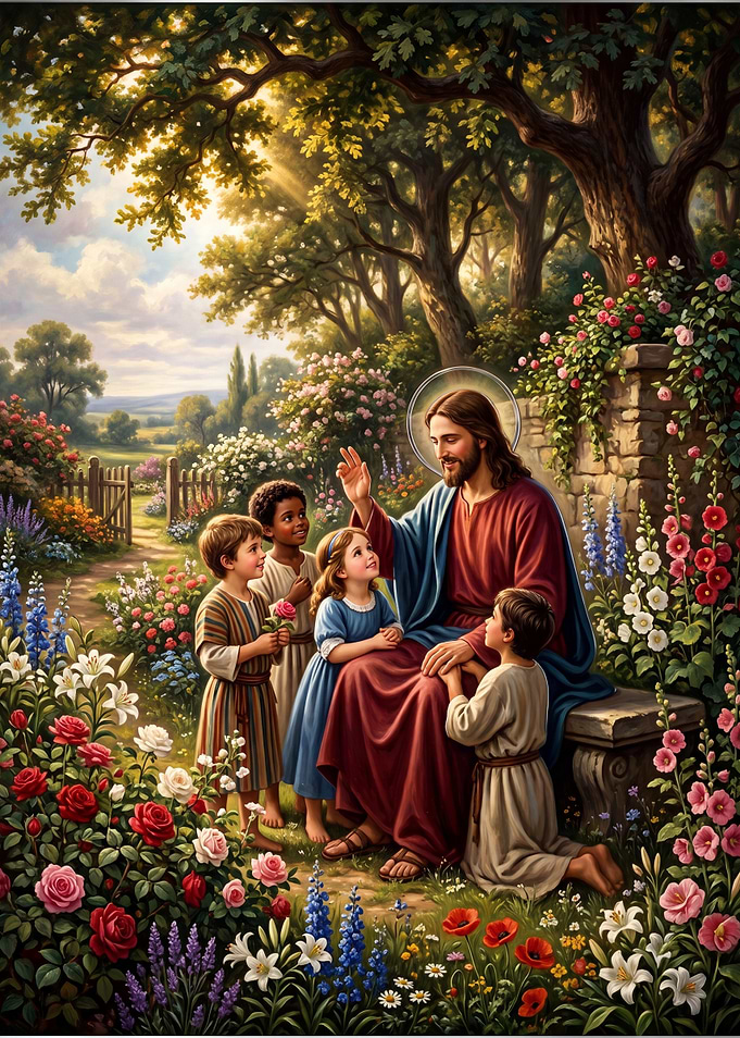 Jesus Blessing Children in a Garden