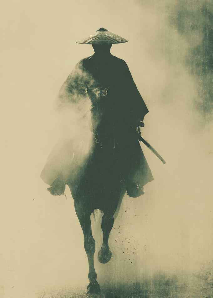 Samurai Warrior Riding Through Mist