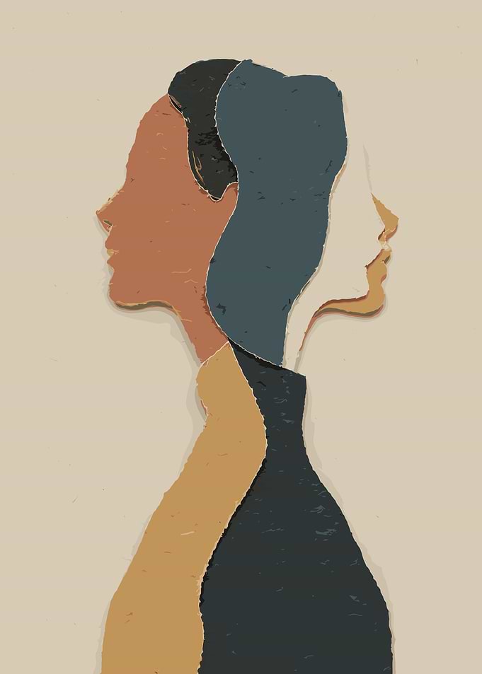 Abstract Dual Profile Paper Cutout Art