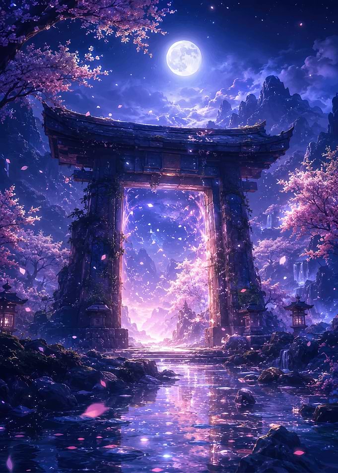 Magical Torii Gate Under Moonlight