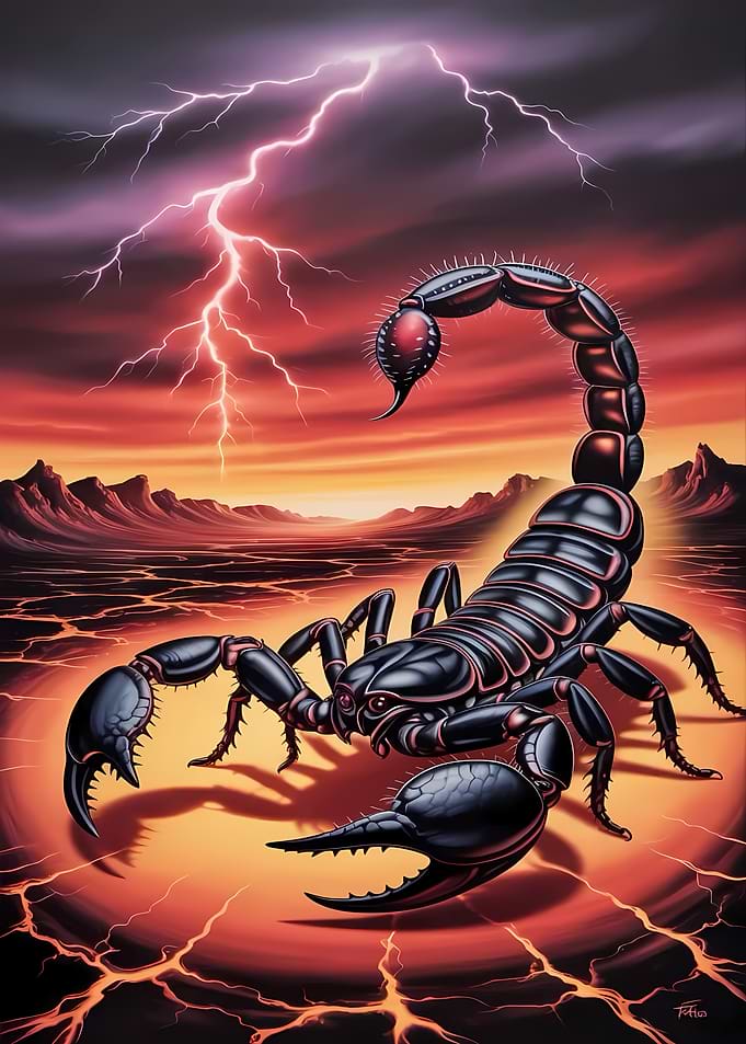 Black Scorpion Under Stormy Sky