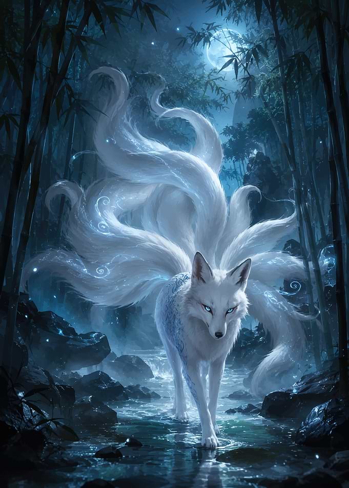 Mystical Nine-Tailed White Fox