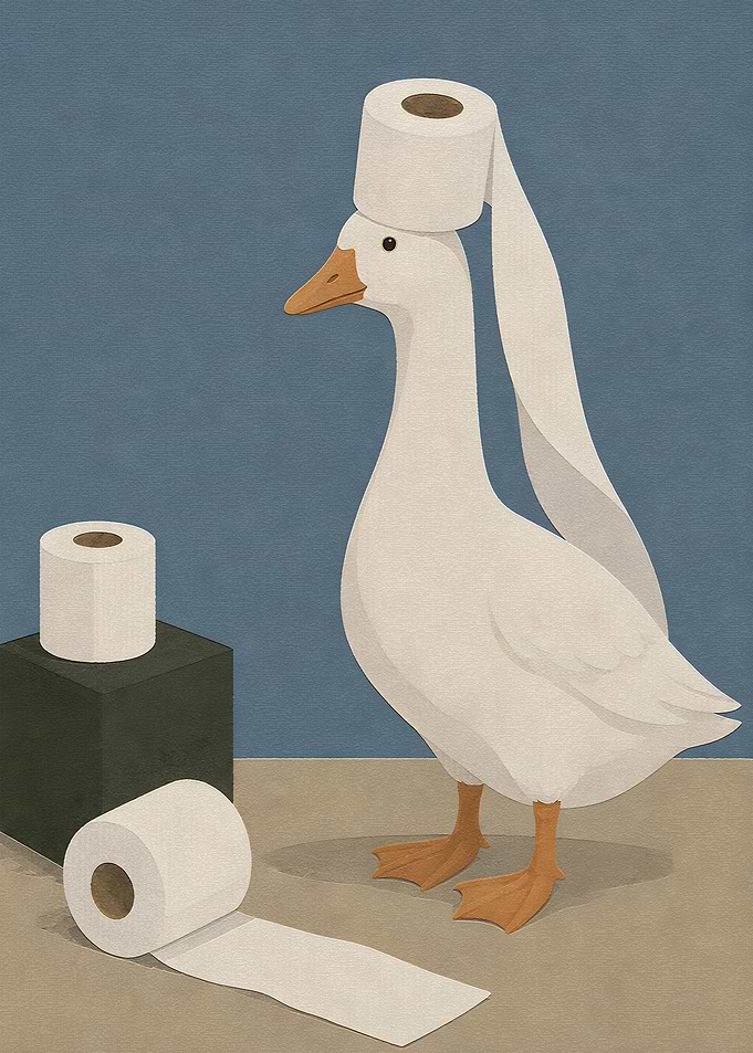 Goose Wearing Toilet Paper Hat